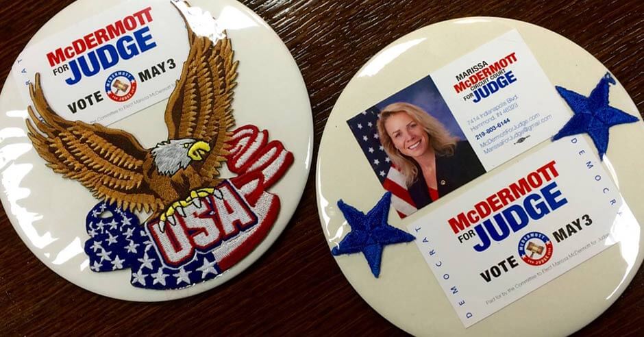Homemade support buttons for Marissa McDermott.